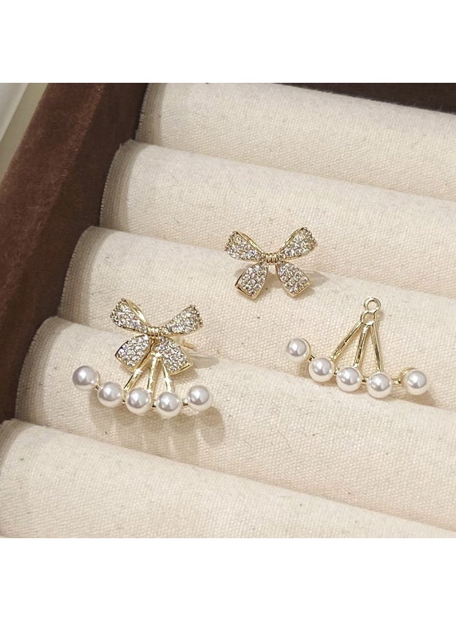 Lavida Classic French Pearl-Embellished Bow Double-Wear Design Earrings - Image 1
